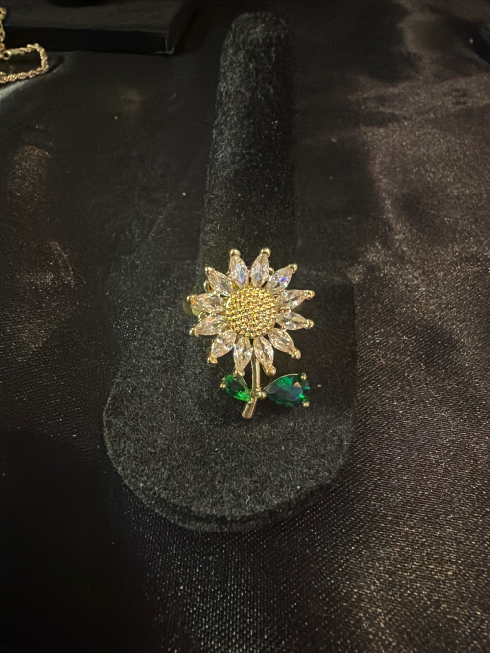 Gold and Green Crystal Sunflower Brooch - Women Jewelry